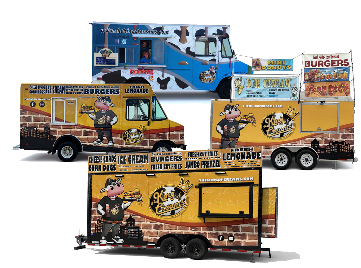 ice , burgers and milk van truck