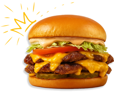 Grass-fed beef cheeseburger with choice of American, Swiss, or pepper jack cheese, served on a golden brown artisan bun with mayo, lettuce, tomato, kosher dill pickles, onions, jalapeños, bacon, and mushrooms